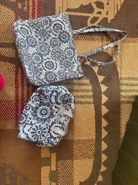 Vera Bradley Gray, Black & Purple Quilted Floral Tote with Cosmetic Bag